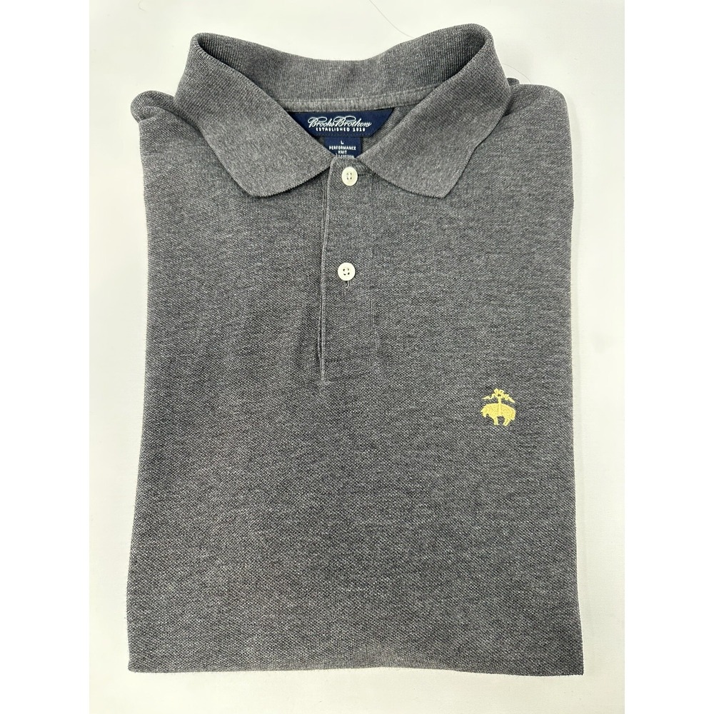 Brooks Brothers Polo Gray Men's Large Short Sleeve Performance Golf 100% Cotton
